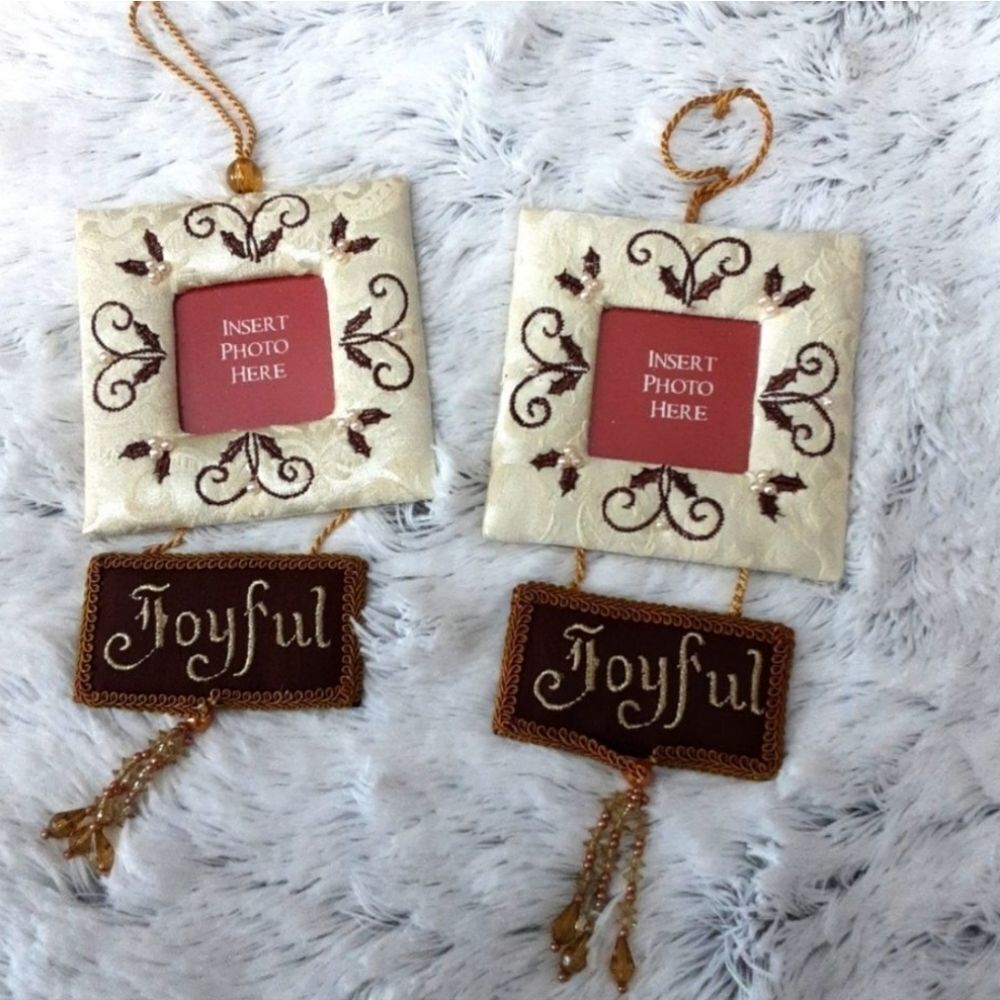 Tree Ornaments Set of Two Embroidered Brocade‎ Picture Frames 3" Picture